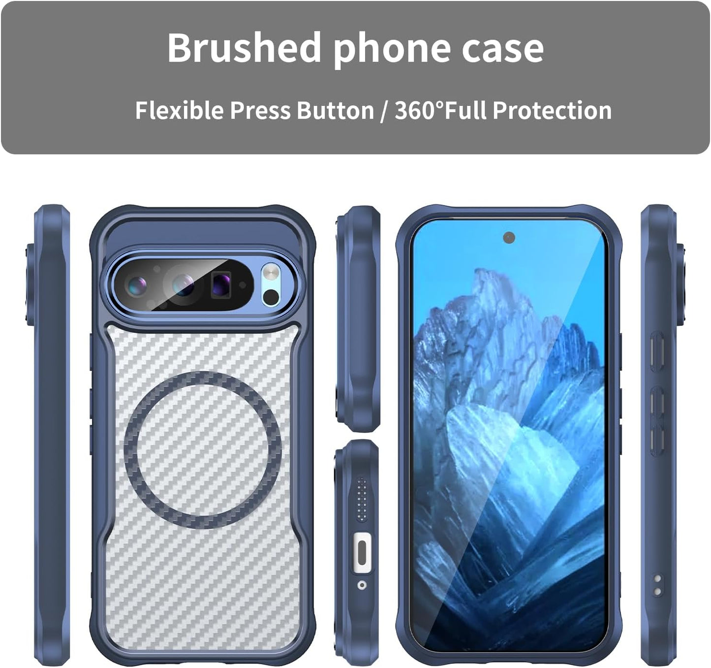 iTape Magnetic carbon fibre case for Google Pixel 9 Pro, support wireless charging, carbon fibre shockproof slim case Black