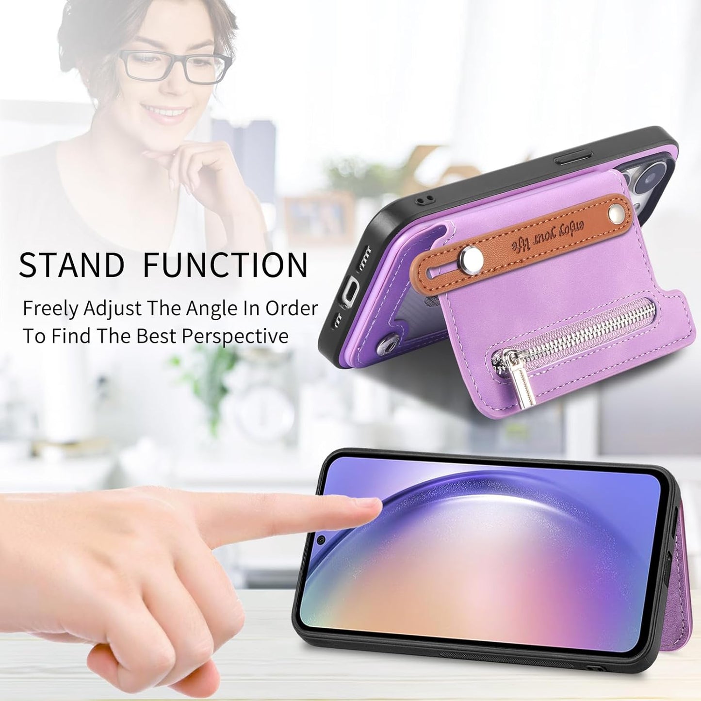 iTape Retro magnetic mobile phone case for Samsung Galaxy S25+, wireless charging magnetic car mount, Card slot, card holder, wrist strap bracket RFID anti-theft card Orange