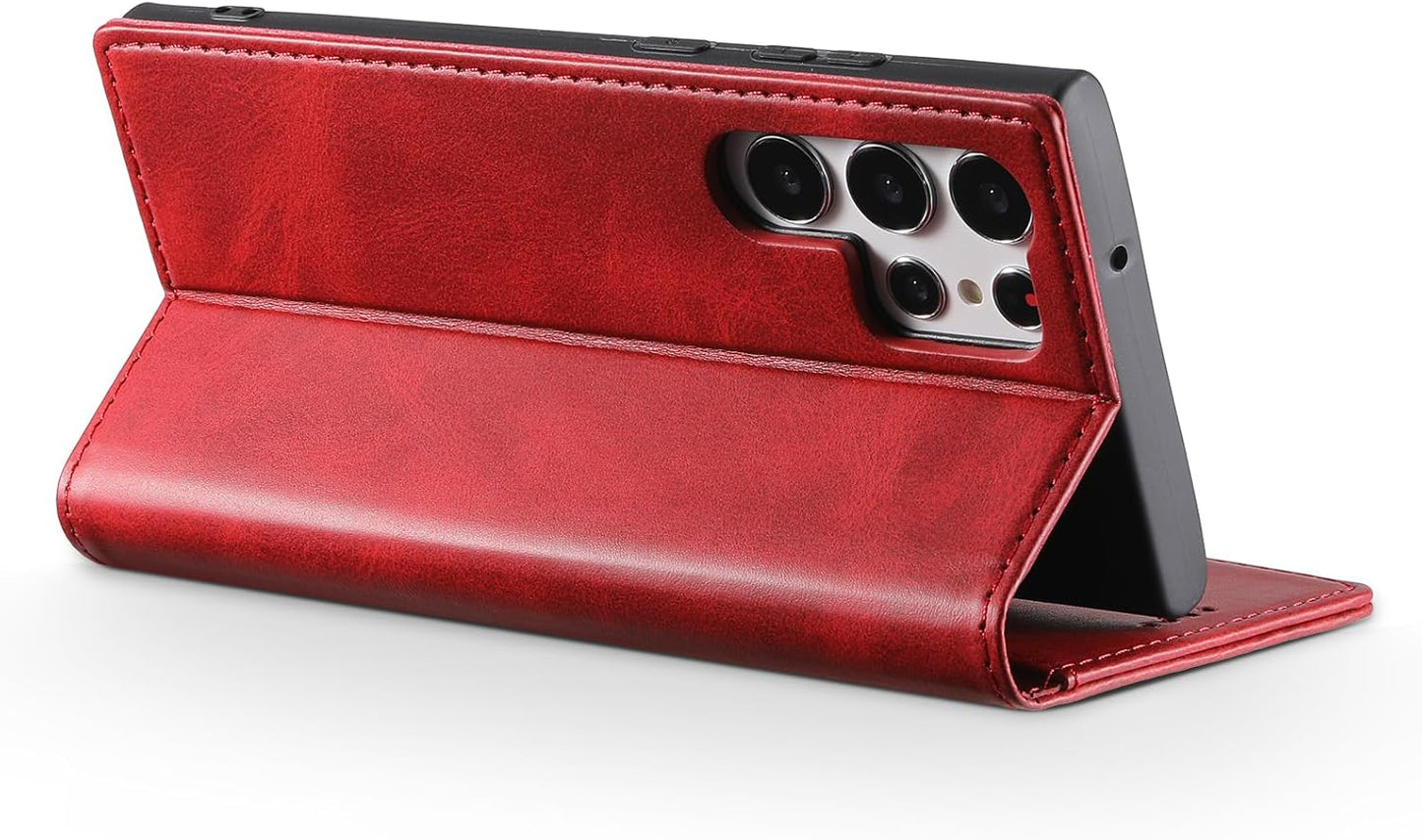 iTape Wallet phone case for Samsung Galaxy S24 Ultra, magnetic flip cover stand, leather phone case for Samsung Galaxy S24 Ultra Leather phone case Red