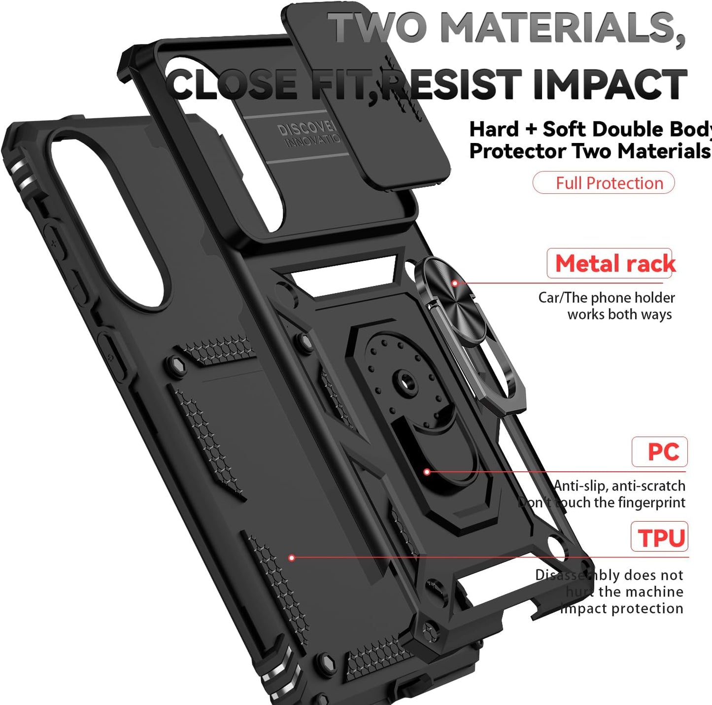 iTape Magnetic Car Mount 2 in 1 Phone Case for Samsung Galaxy S25 Edge 5G, Military Grade Protective Case, Phone Case Built-in 360° Rotating Ring Bracket Buckle Push Window Lens Protection Red