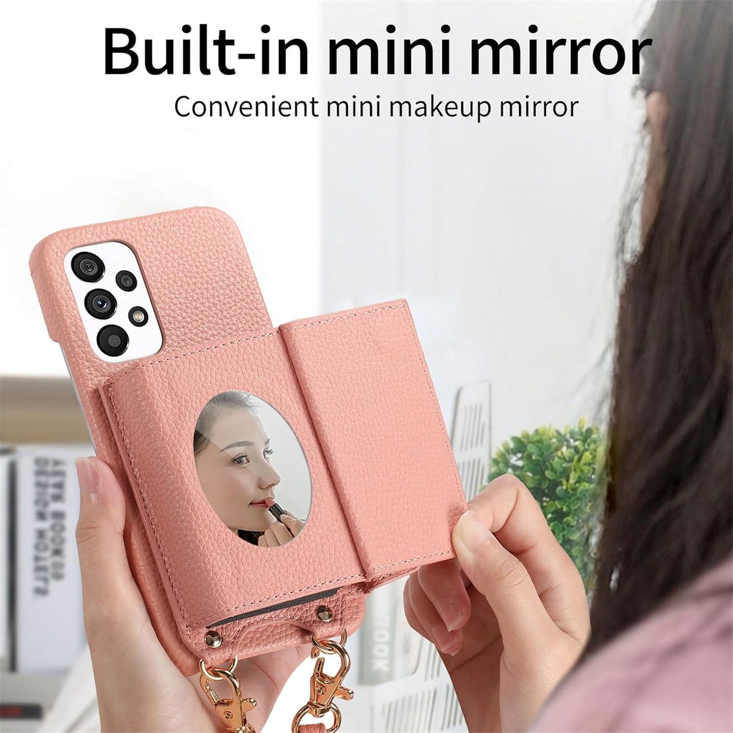 iTape Card Holder Wallet Phone Case for Samsung Galaxy A53 5G, Shockproof Ultra-thin Phone Case, Makeup Mirror with Crossbody Strap Gray