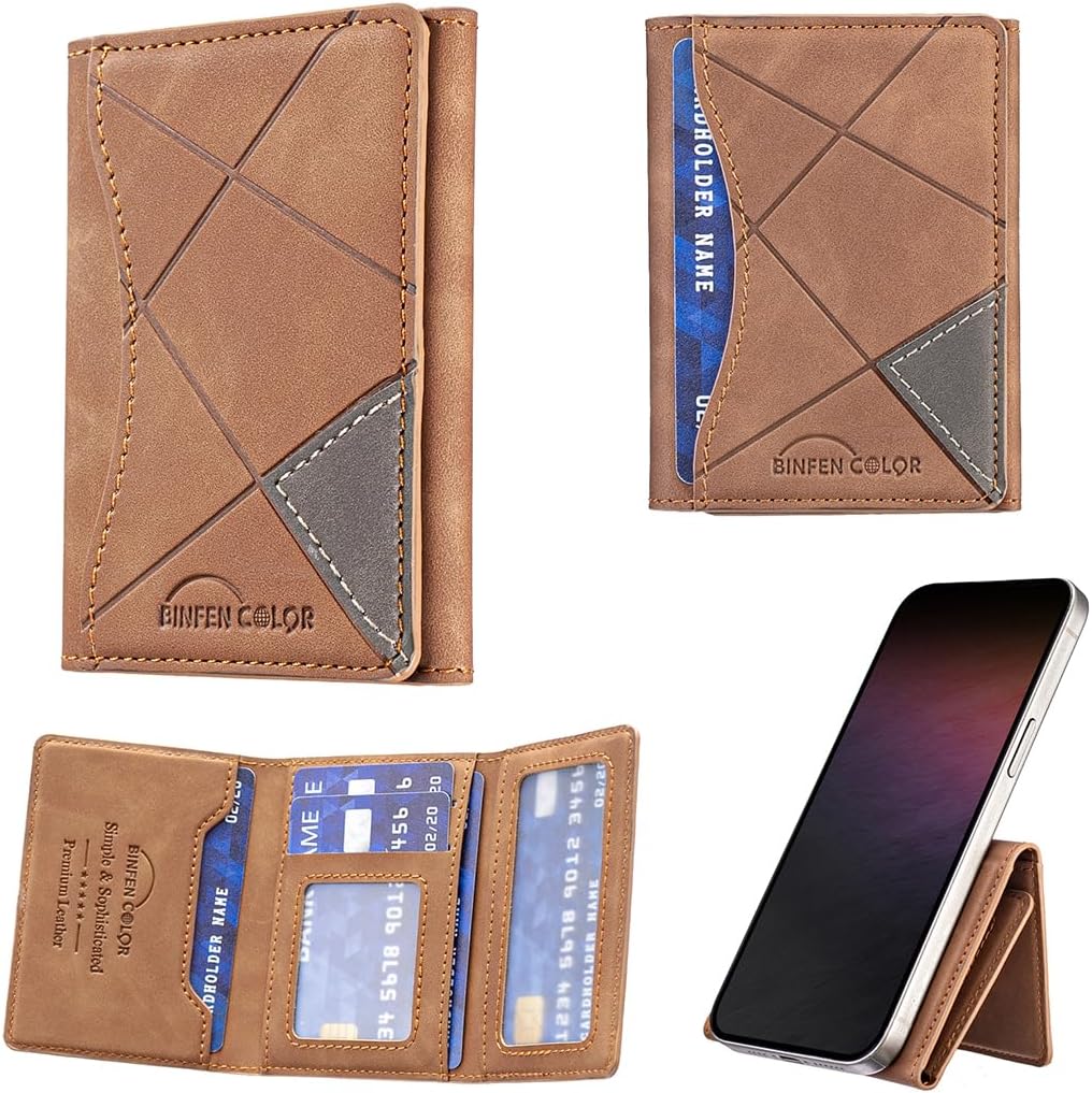iTape Leather Magnetic Phone Wallet Compatible with Various Phone Models Android and iOS, Ultra-thin Trifold Wallet Card Holder Flip Stand Purple