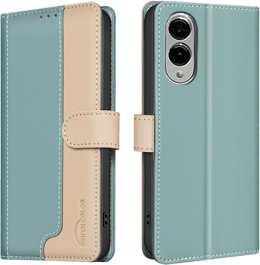 iTape Colorblock Wallet Phone Case for Samsung Galaxy S25 Edge, Wallet Phone Case (RFID Anti-theft Swipe) Flip Stand, Credit Card Slot Wallet Blue