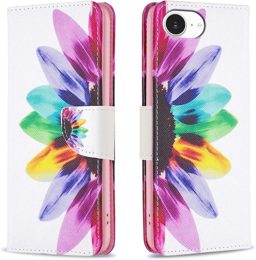 Painted phone case for iPhone 16E, magnetic closure wallet case, multiple card slots, wallet, flip cover, shockproof protection