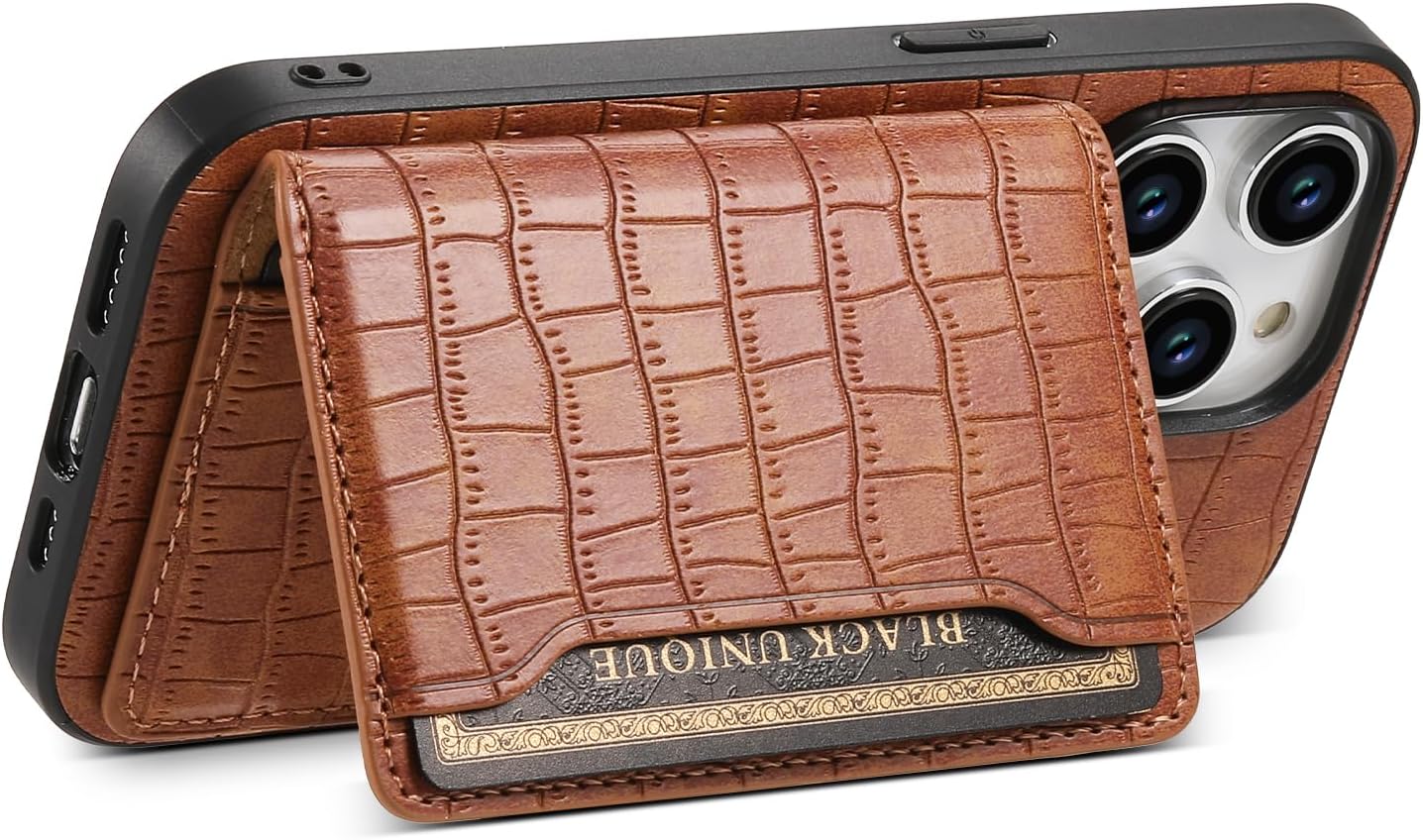 Crocodile pattern phone case suitable for iPhone 15 Pro max, magnetic card holder holder card slot phone case, Green