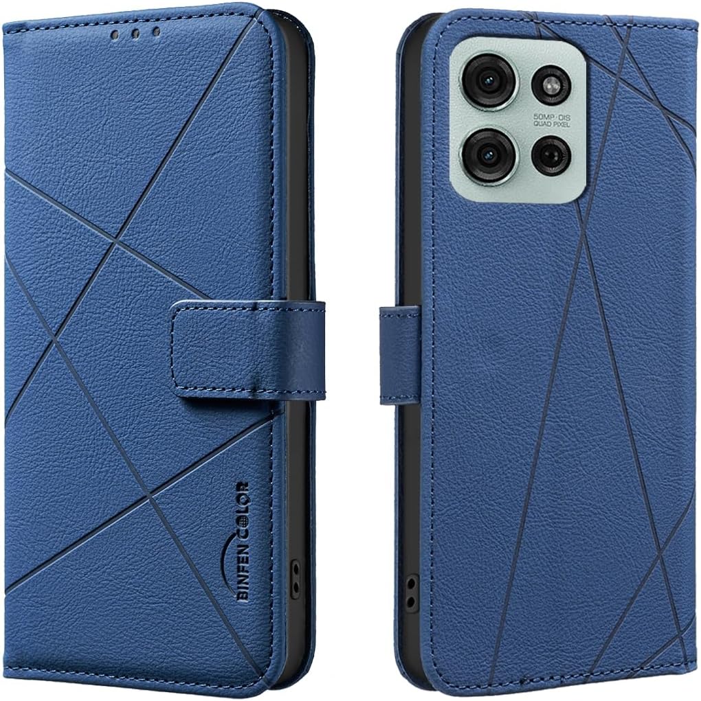 iTape Wallet phone case for Motorola Moto G75, RFID anti-theft wallet, pressed edge leather case flip cover stand Blue