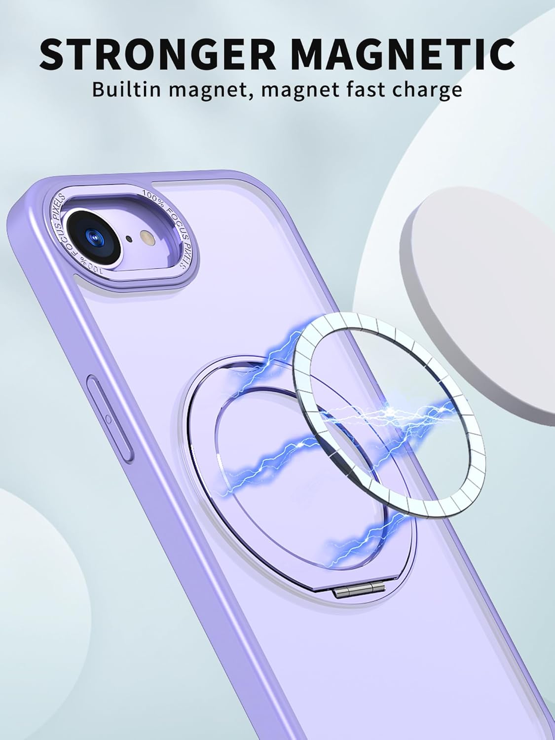 Magnetic phone case for iPhone 16E, 360° rotating bracket supports wireless charging, shockproof ultra-thin shell Gray