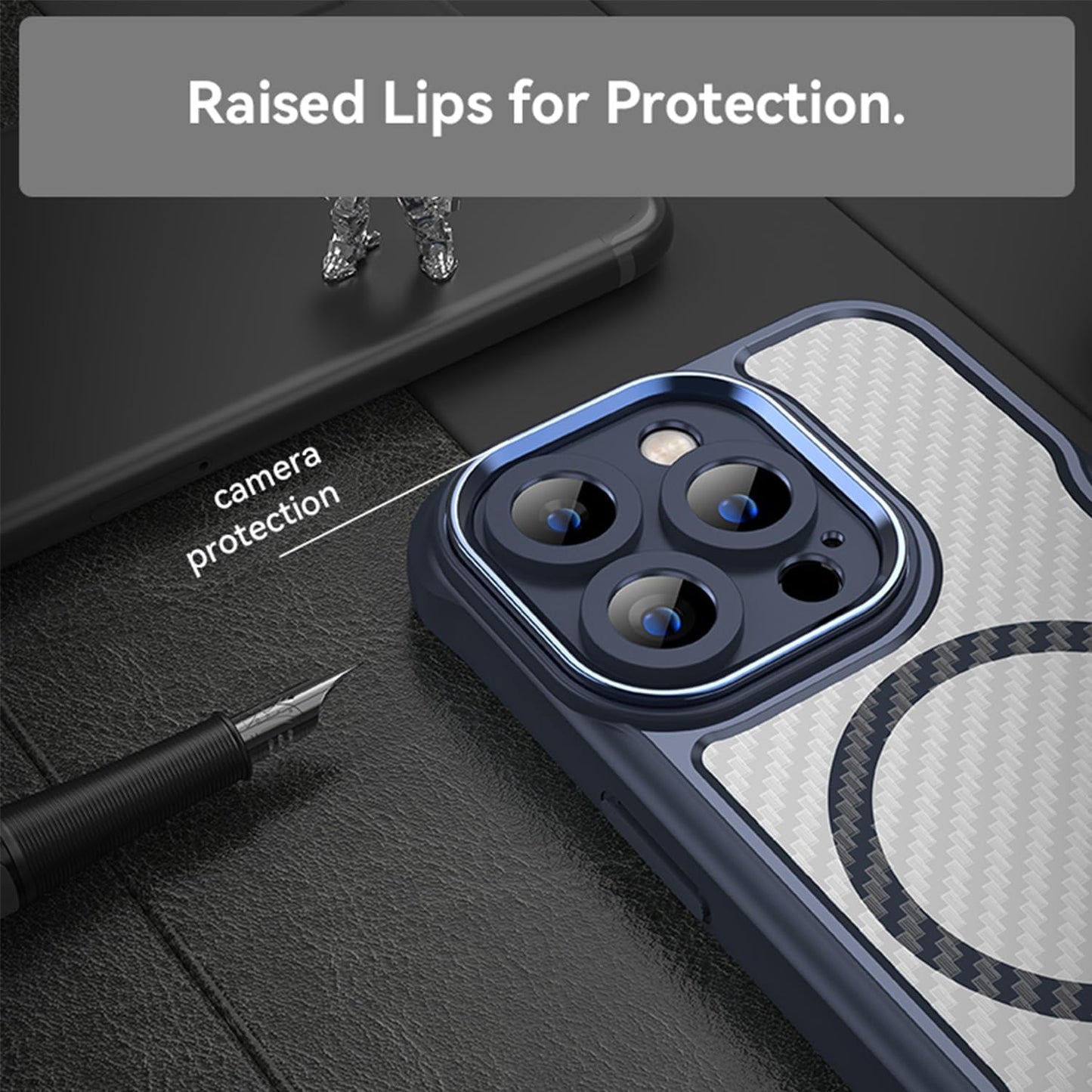 Magnetic carbon fibre case for iPhone 14 Pro, support wireless charging, carbon fibre shockproof slim case Black