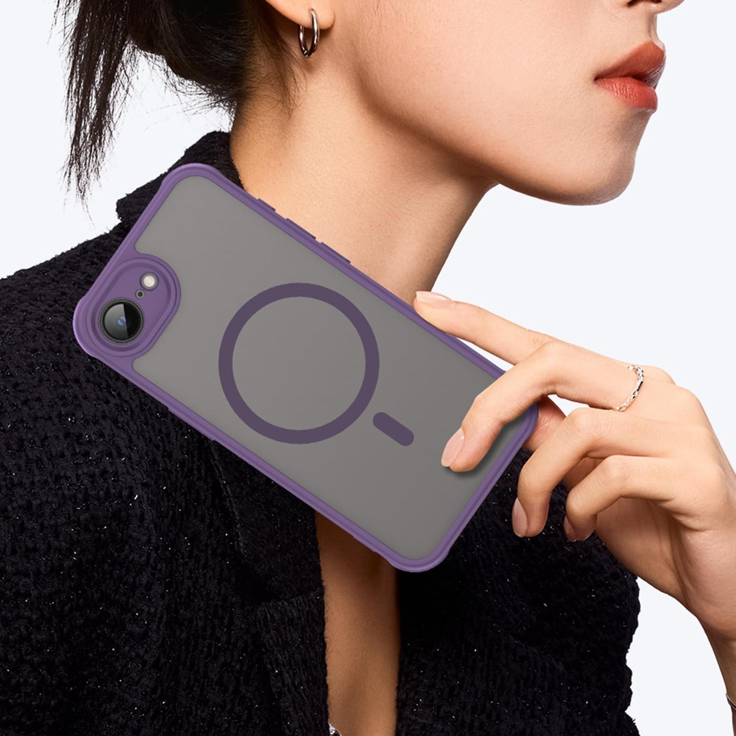 Magnetic translucent case for iPhone 16E, supports wireless charging, Shockproof slim protective case for iPhone 16E Shock-resistant slim case Purple