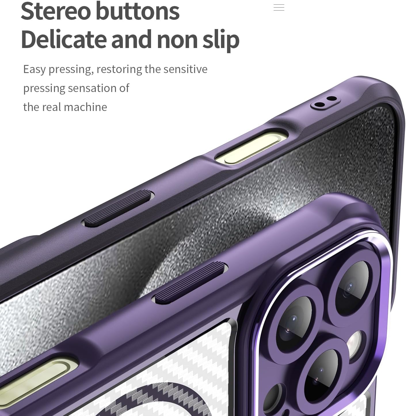 Magnetic carbon fibre case for iPhone 16 Pro, support wireless charging, carbon fibre shockproof slim case Purple