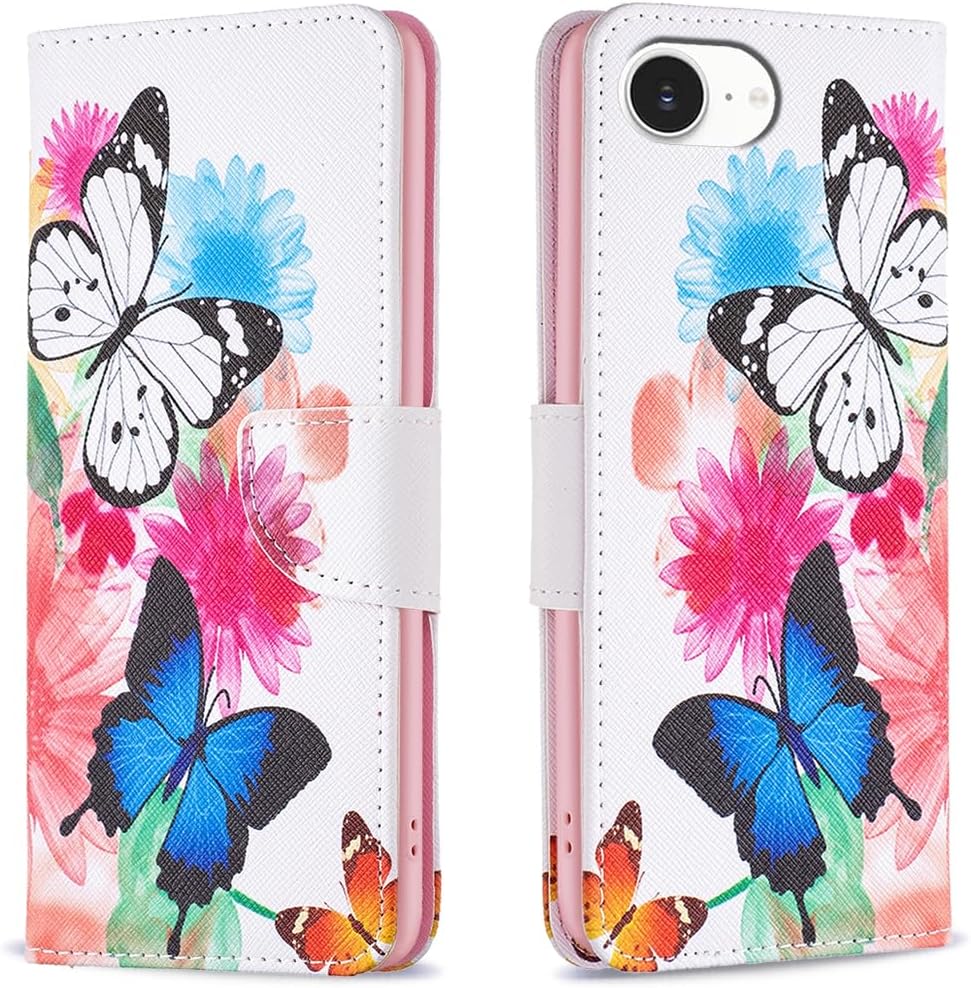 Painted phone case for iPhone 16E, magnetic closure wallet case, multiple card slots, wallet, flip cover, shockproof protection