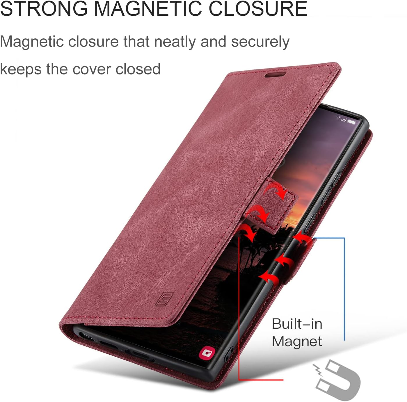iTape Retro frosted soft leather mobile phone case for Samsung Galaxy S24 Ultra, RFID (anti-theft swipe), wallet card slot flip cover stand, Black