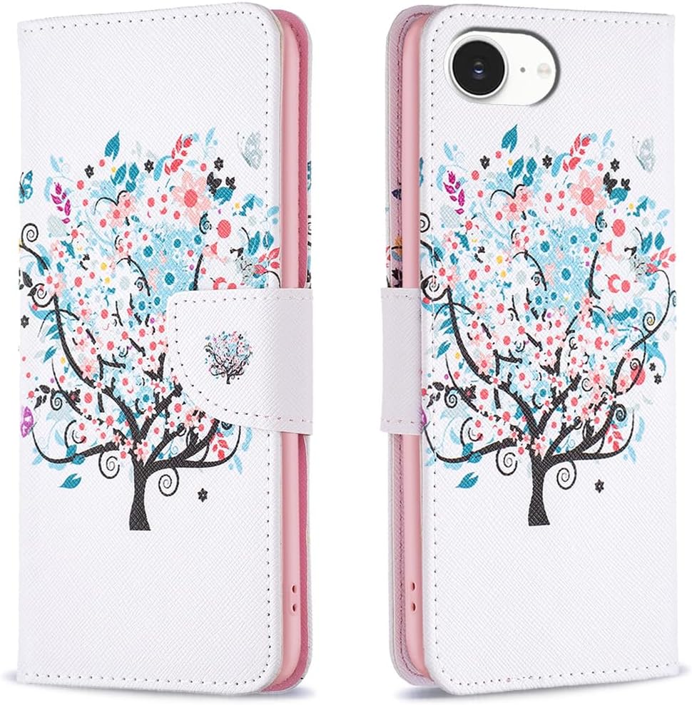 Painted phone case for iPhone 16E, magnetic closure wallet case, multiple card slots, wallet, flip cover, shockproof protection
