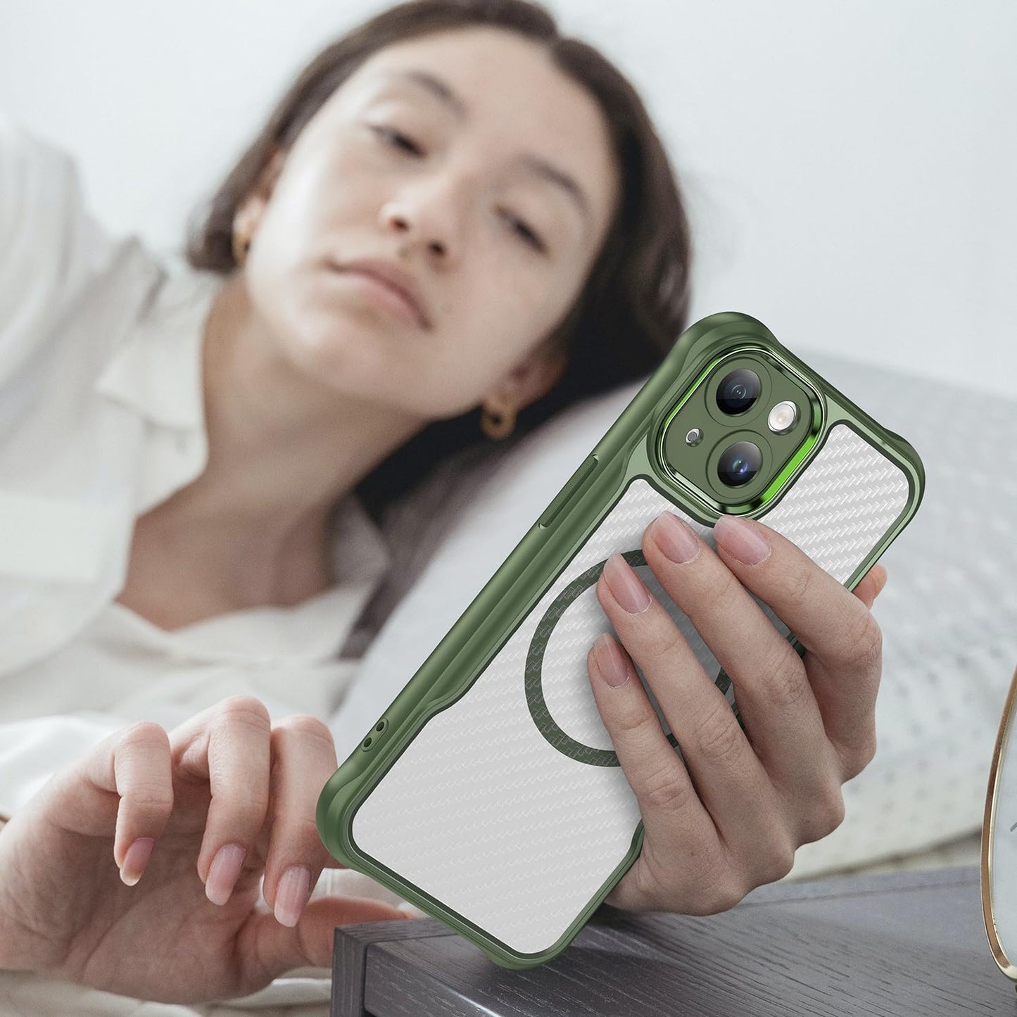 Magnetic carbon fibre case for iPhone 13, support wireless charging, carbon fibre shockproof slim case Purple