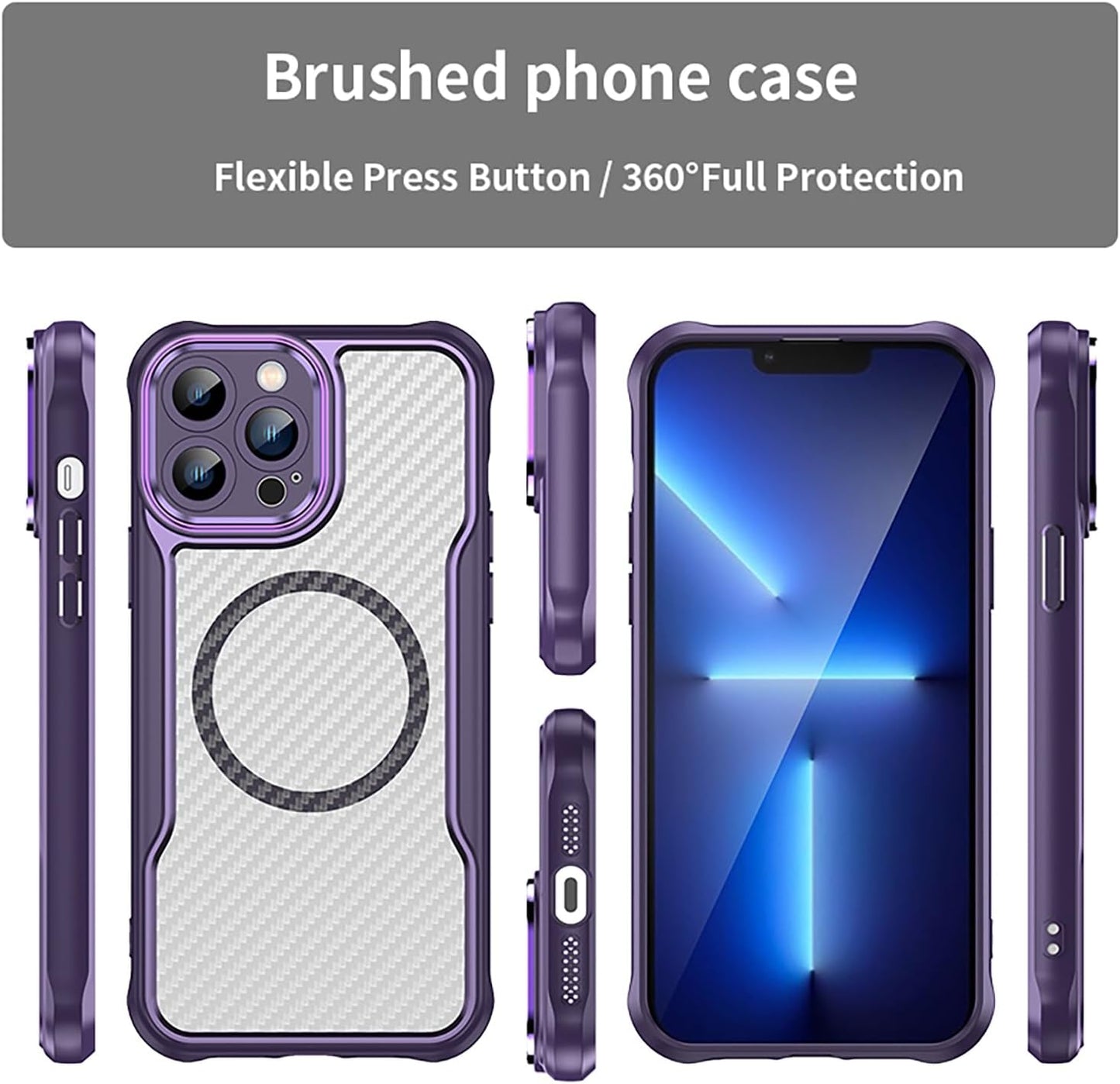 Magnetic carbon fibre case for iPhone 13 Pro max, support wireless charging, carbon fibre shockproof slim case Black