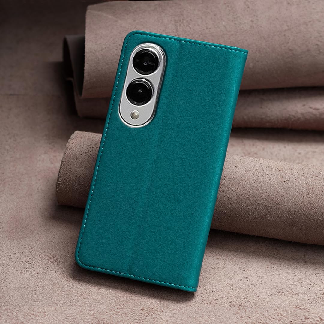 Leather Phone Case for Samsung Galaxy S25 Edge, Magnetic Leather Wallet Case, Flip Stand Shockproof Protection Green