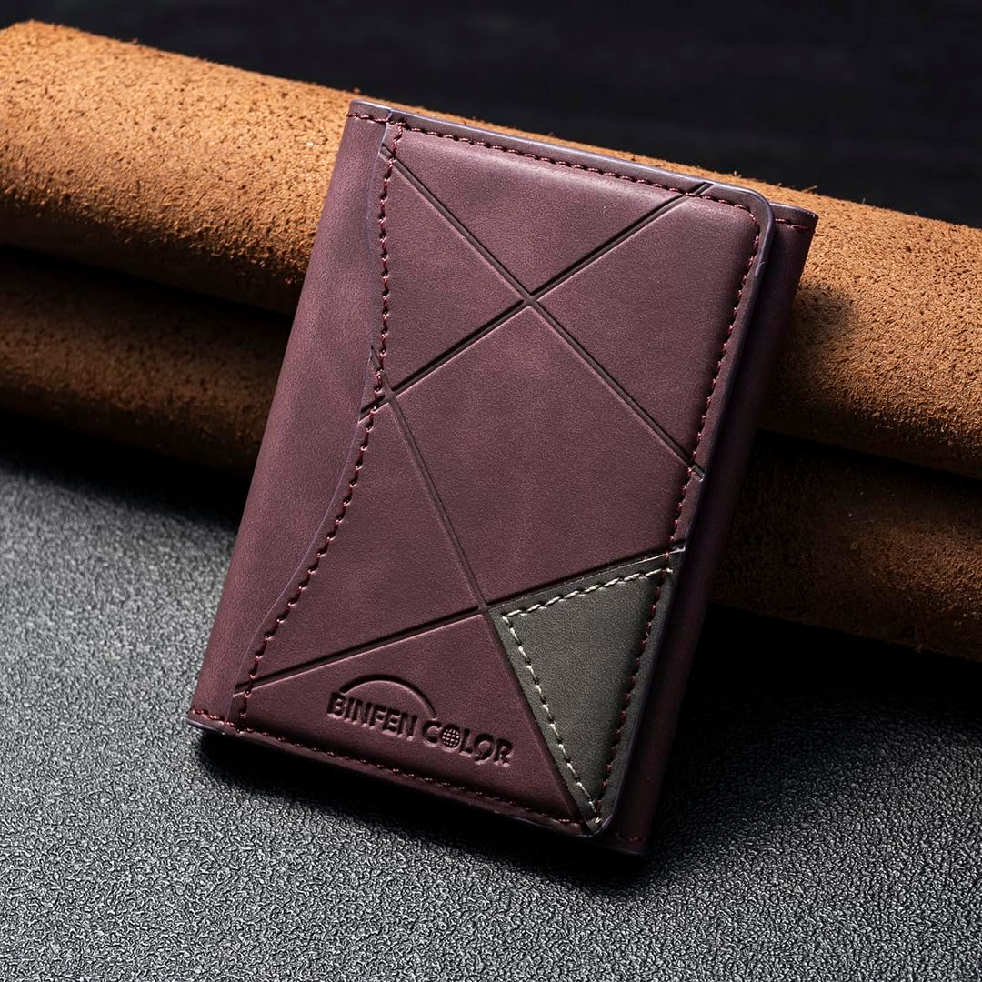 iTape Leather Magnetic Phone Wallet Compatible with Various Phone Models Android and iOS, Ultra-thin Trifold Wallet Card Holder Flip Stand Purple