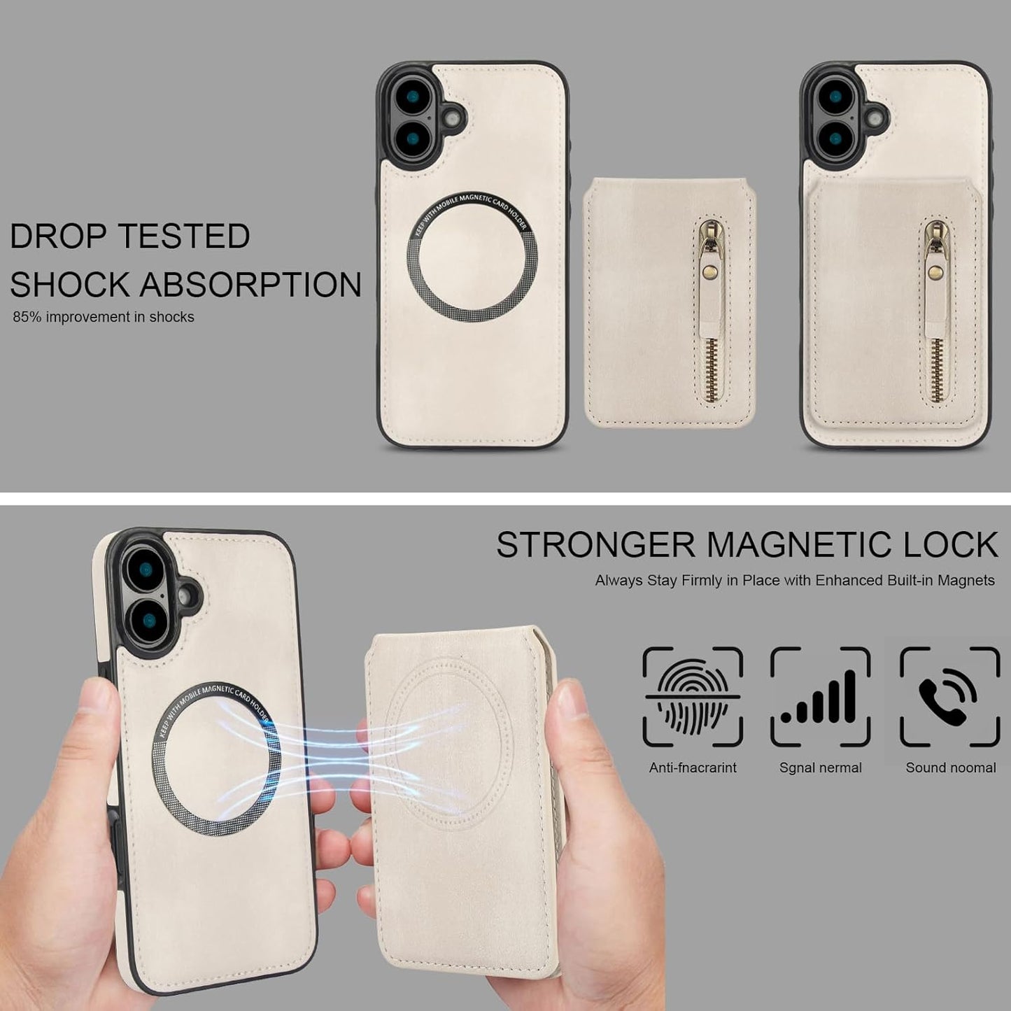 Magnetic card holder phone case suitable for iPhone 16, zipper magnetic split magnetic wallet with adjustable bracket Red