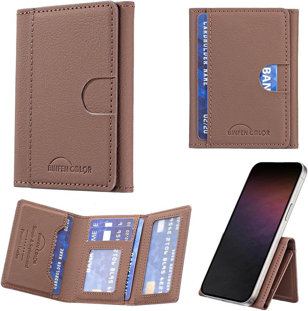 iTape Leather Magnetic Phone Wallet Compatible with Various Phone Models Android and iOS, Solid Color Magnetic Card Holder Ultra-thin Trifold Wallet Card Holder Flip Stand Red