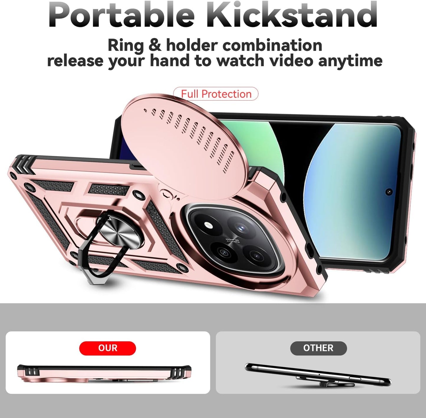 Magnetic Car Mount 2 in 1 Phone Case for Xiaomi Redmi Note 14 Pro+ 5G, Military Grade Protective Case, Phone Case Built-in 360° Rotating Ring Bracket Buckle Push Window Lens Protection