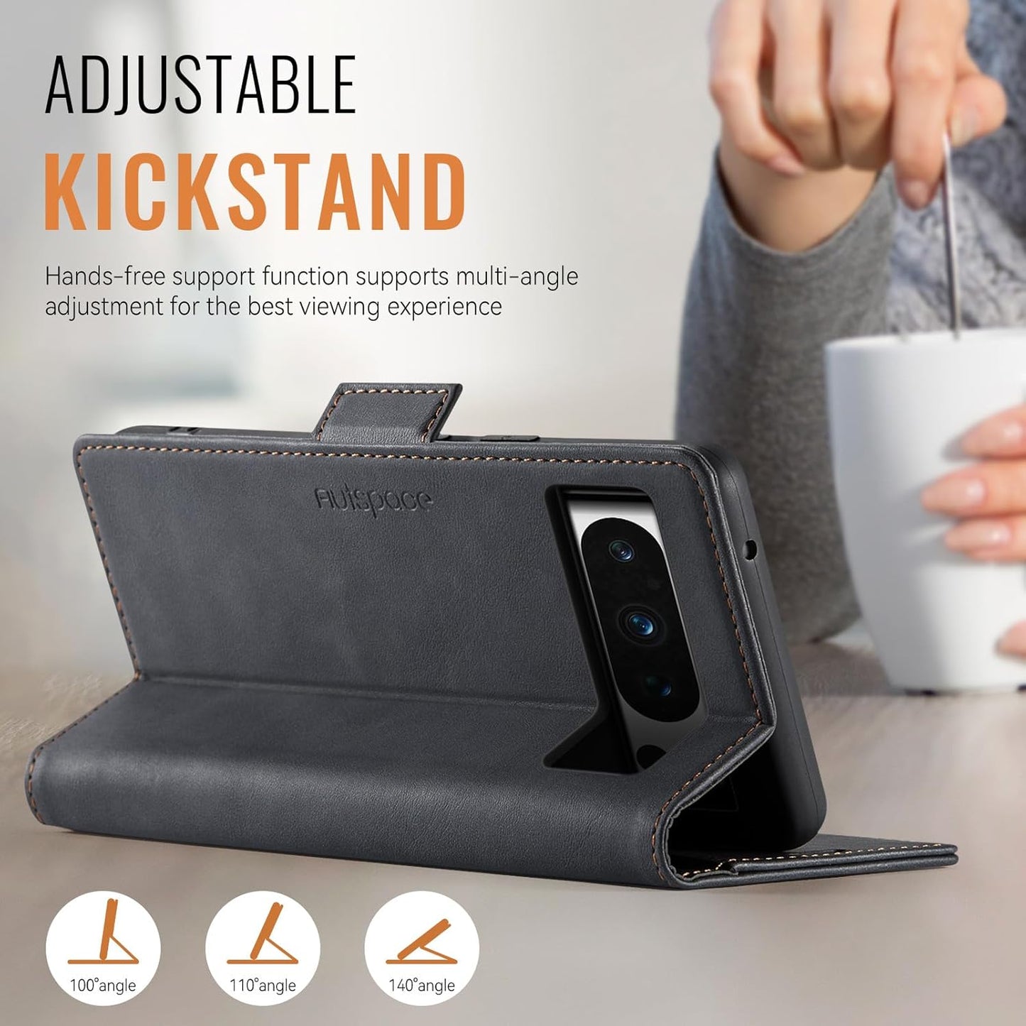 iTape Soft leather wallet case for Google Pixel 8 Pro, RFID (anti-theft), wallet card slot flip cover stand for Google Pixel 8 Pro Support wireless charging Brown