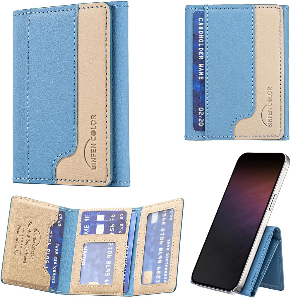 iTape Leather Magnetic Phone Wallet Compatible with Various Phone Models Android and iOS, Colorblock Horizontal Magnetic Card Holder Ultra-thin Wallet Card Holder Flip Stand Green