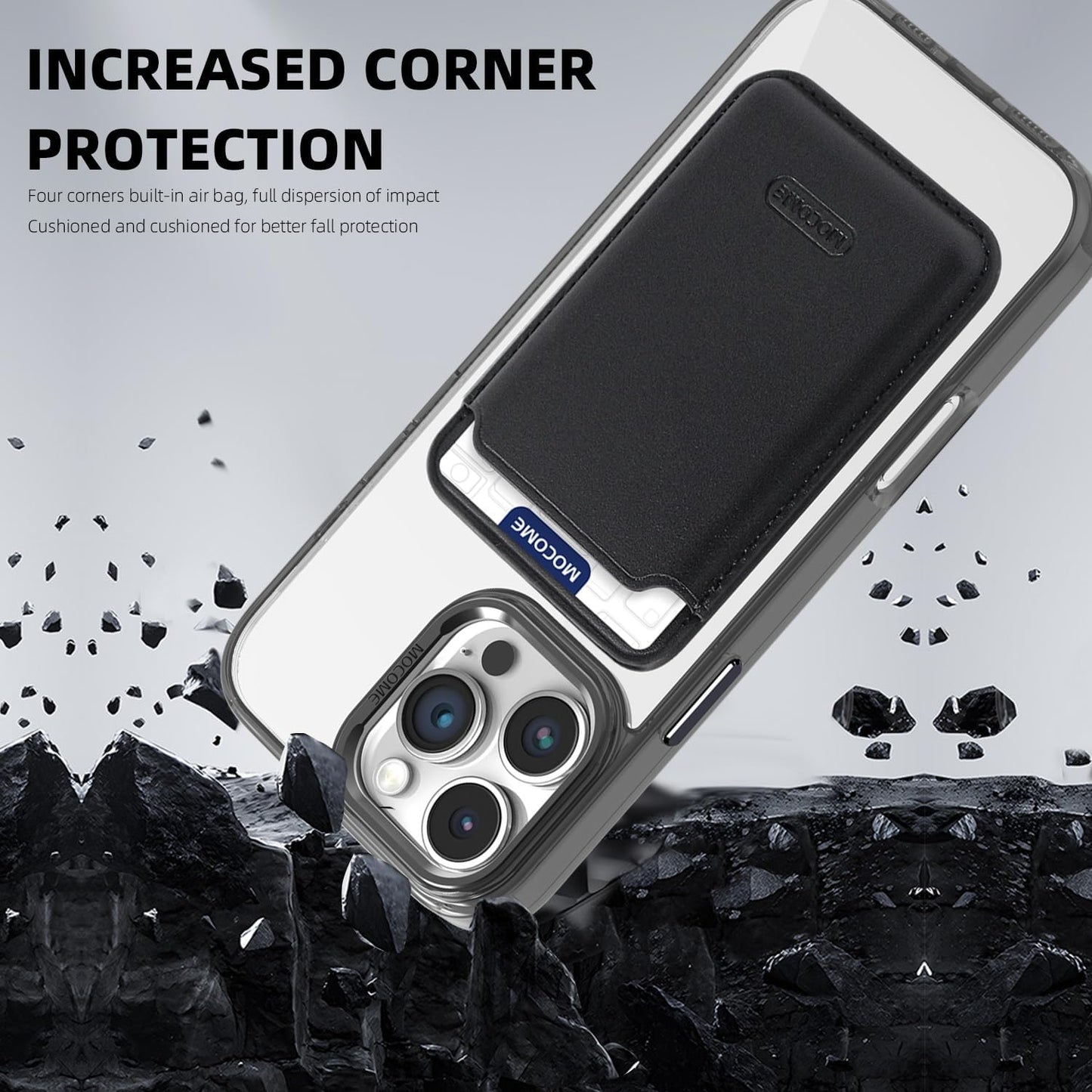 Magnetic transparent phone case for iPhone 16 Pro max, supports wireless charging, military-grade drop-proof, compatible with iPhone 16 Pro max Car magnetic bracket 2 in 1 magnetic card holder