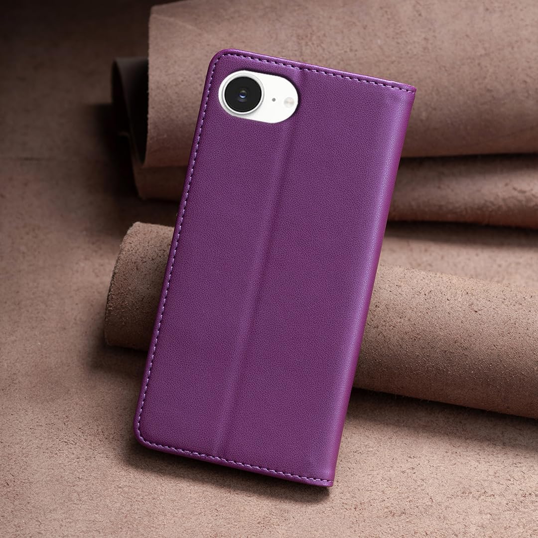 Leather Phone Case for iPhone 16E, Magnetic Leather Wallet Case, Flip Stand Shockproof Protection Gold