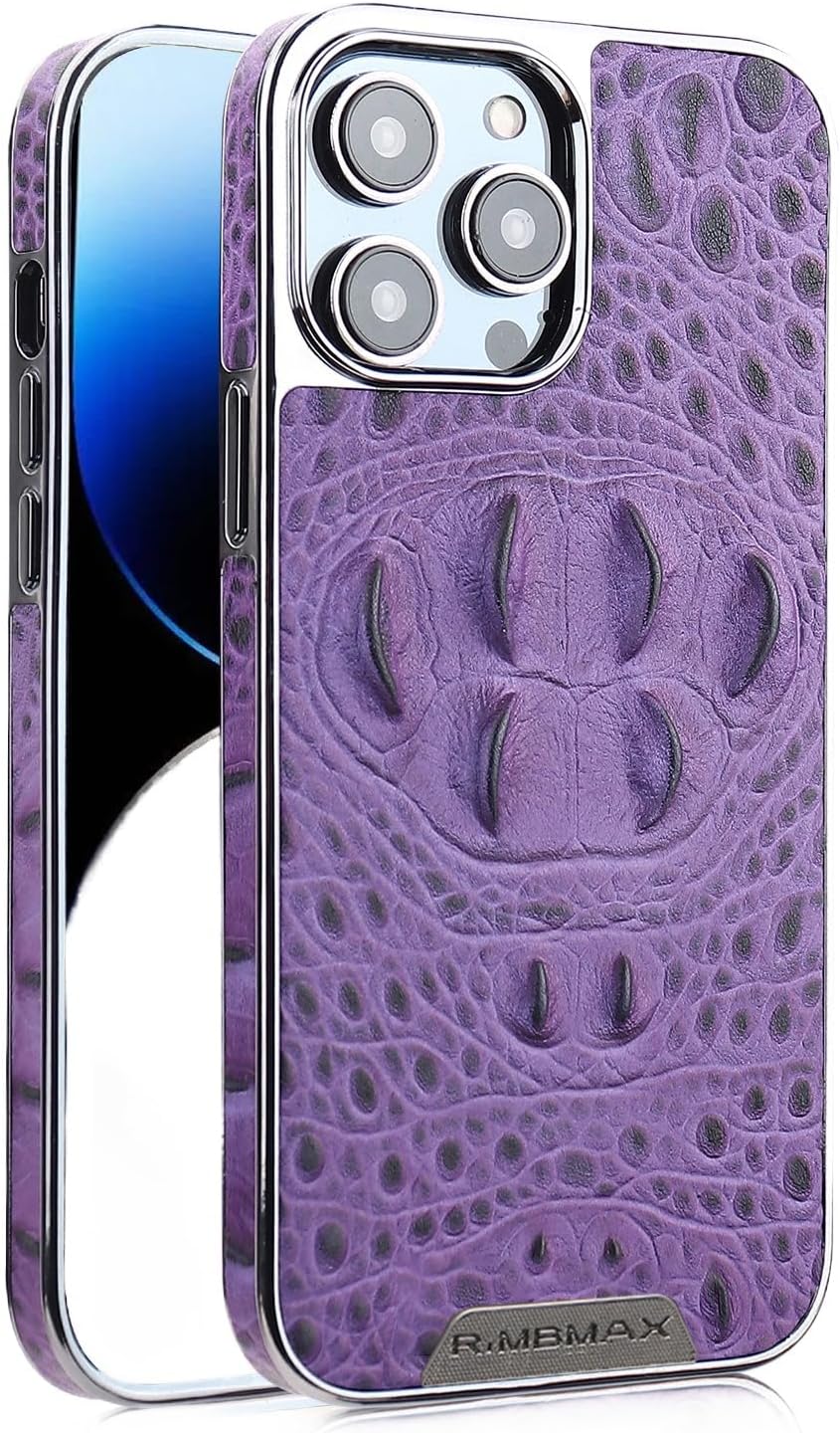 Crocodile pattern phone case for iPhone 15 Pro max, shockproof and drop-proof phone case, genuine leather crocodile pattern phone protective case Black