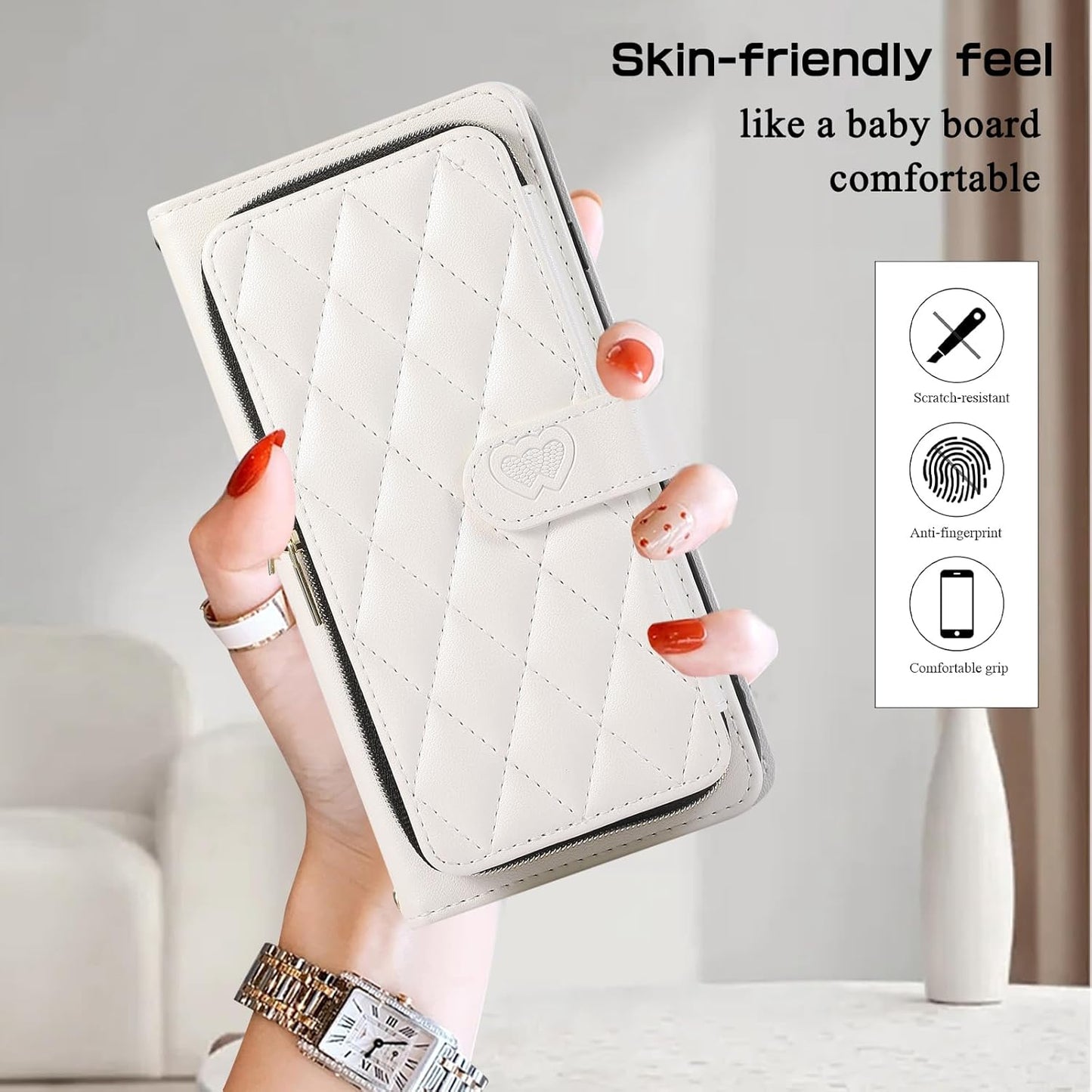 iTape Diamond Wallet Case for Google Pixel 8, Flip Leather Stand, Wrist Strap, Magnetic Closure, Shockproof Case Coin Purse Card Holder, Crossbody Strap Black