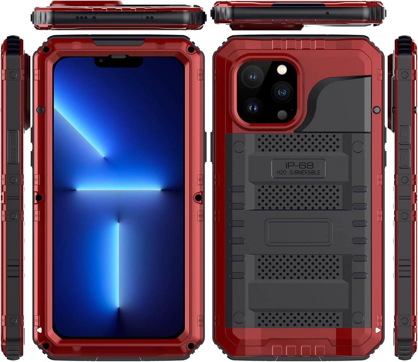 Case for iPhone 13 Pro max, 360° Waterproof IP68 Shockproof Hard Shell Metal Military Heavy Duty Rugged Protective Case for iPhone 13 Pro max Magnetic Wireless Charging Red