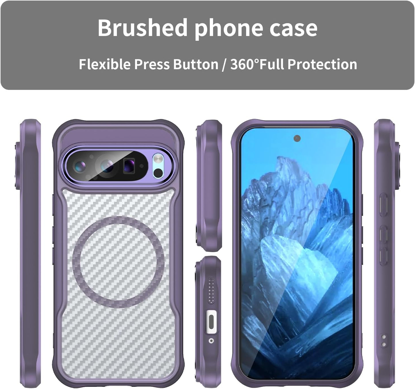 iTape Magnetic carbon fibre case for Google Pixel 9 Pro, support wireless charging, carbon fibre shockproof slim case Black