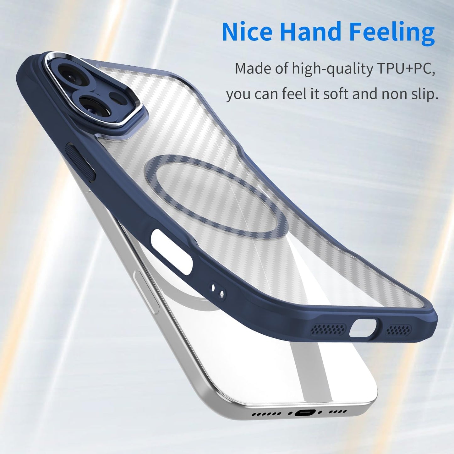 Magnetic carbon fibre case for iPhone 16 Plus, support wireless charging, carbon fibre shockproof slim case Black