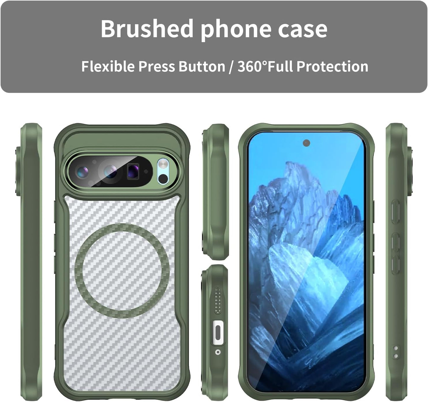 iTape Magnetic carbon fibre case for Google Pixel 9 Pro, support wireless charging, carbon fibre shockproof slim case Black
