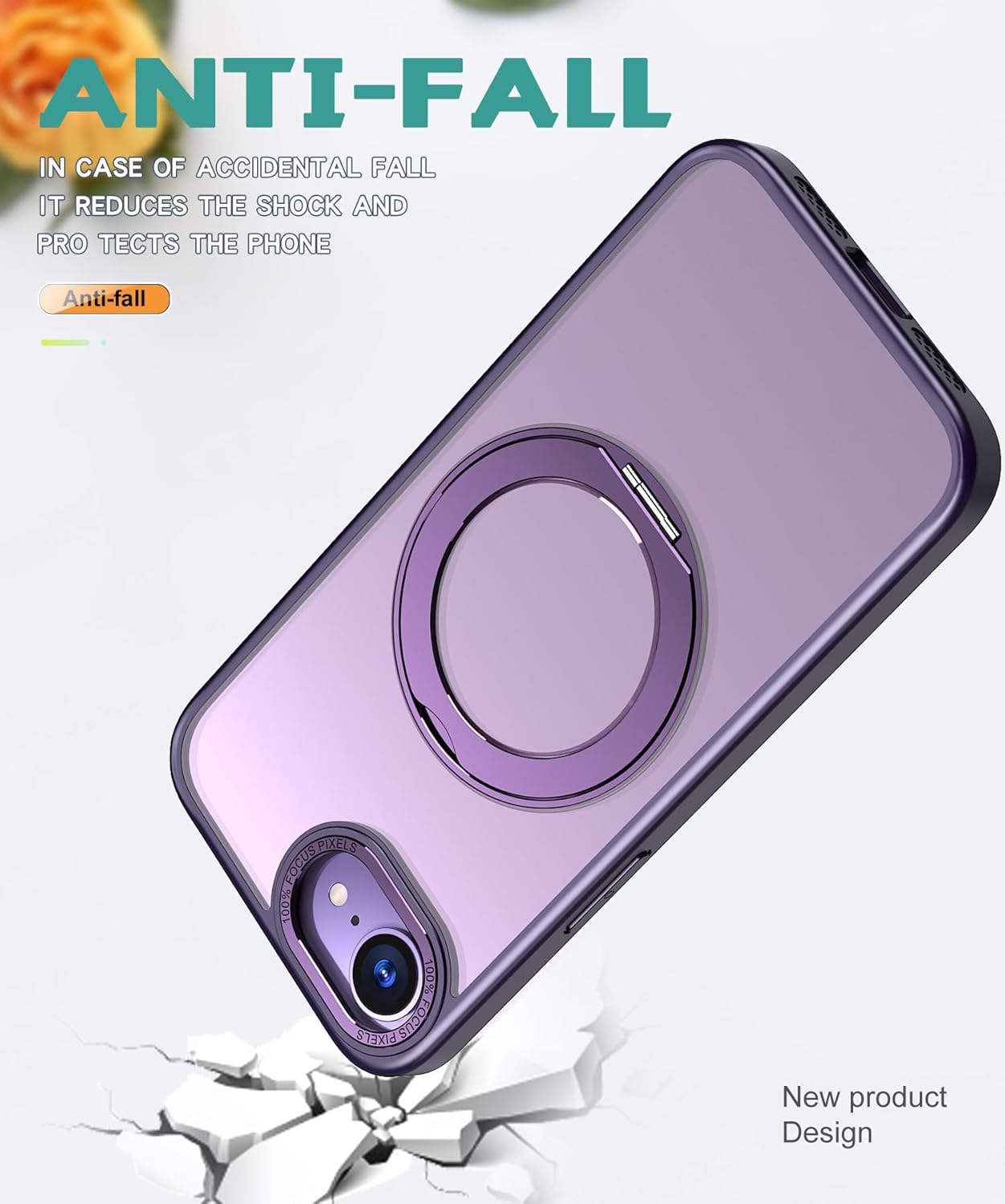 Magnetic phone case for iPhone 16E, 360° rotating bracket supports wireless charging, shockproof ultra-thin shell Gray
