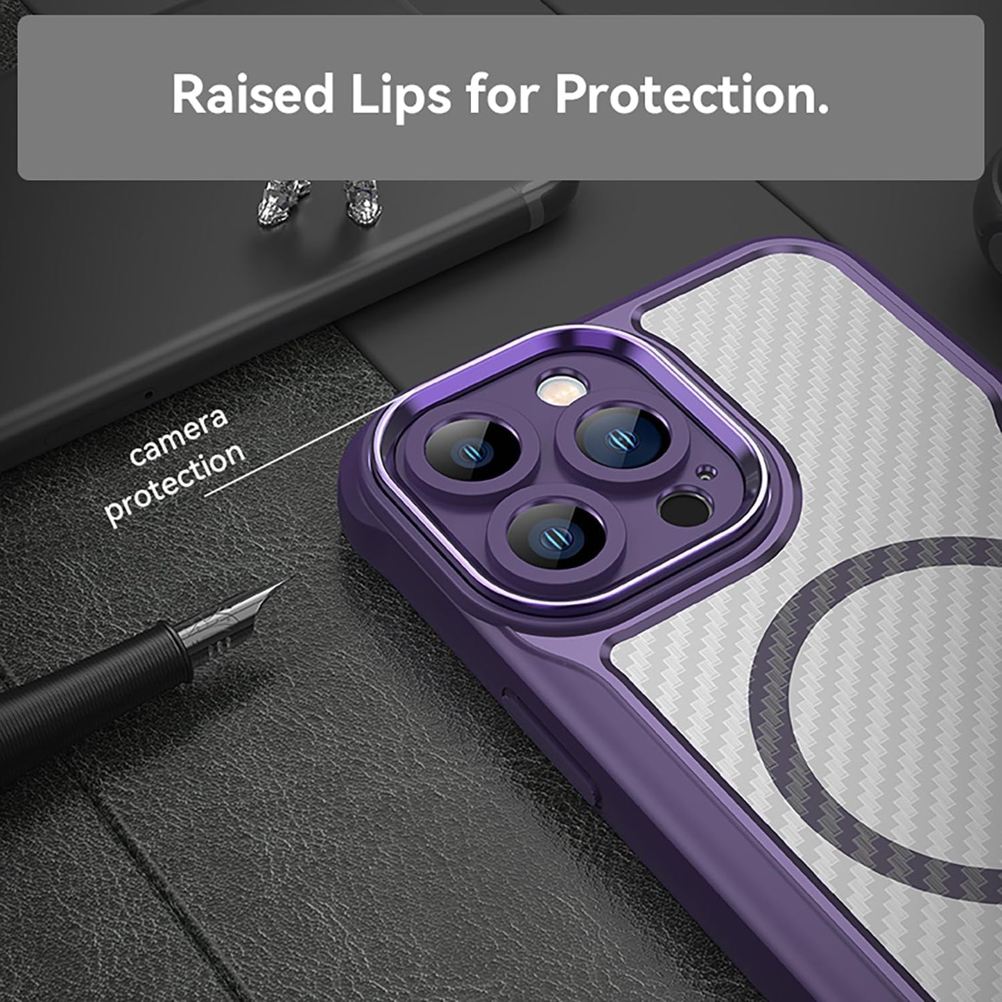 Magnetic carbon fibre case for iPhone 13 Pro max, support wireless charging, carbon fibre shockproof slim case Black