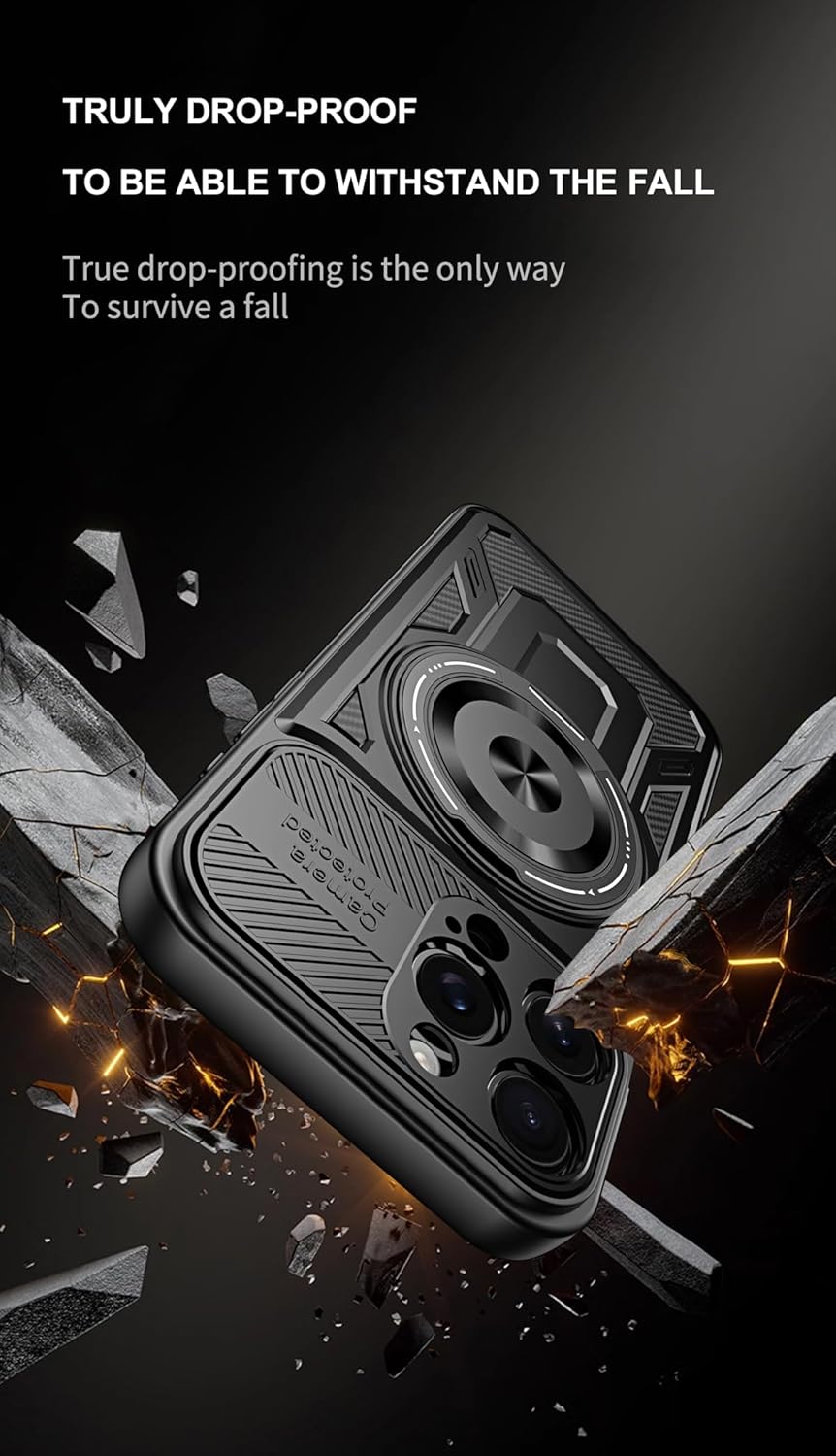 Hard Plated PC Armor Cover for iPhone 16 Pro max with 360° Rotating Metal Ring Strong Magnetic Car Mount Phone Case Support wireless charging Gray