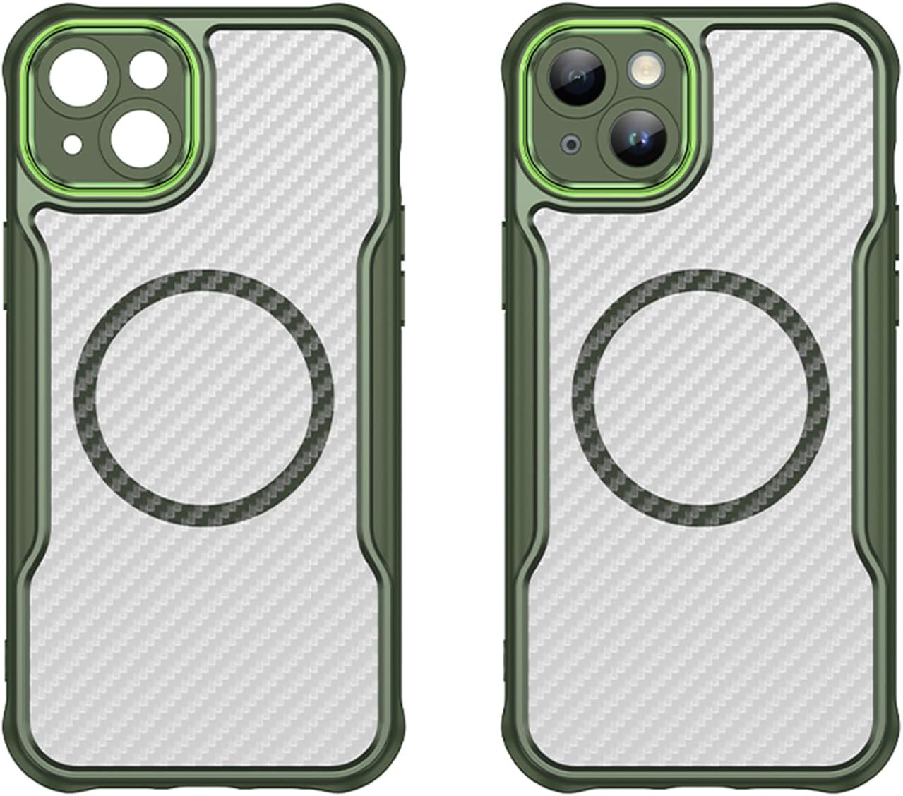 Magnetic carbon fibre case for iPhone 15 Plus, support wireless charging, carbon fibre shockproof slim case Black
