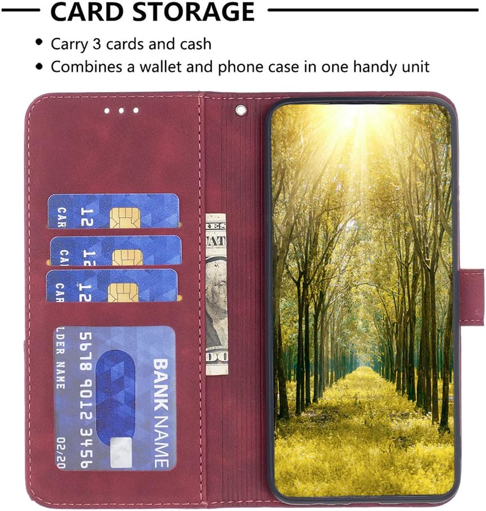 Denim pebbled phone case for iPhone 16E, magnetic buckle wallet case, flip-top stand for shock protection Red