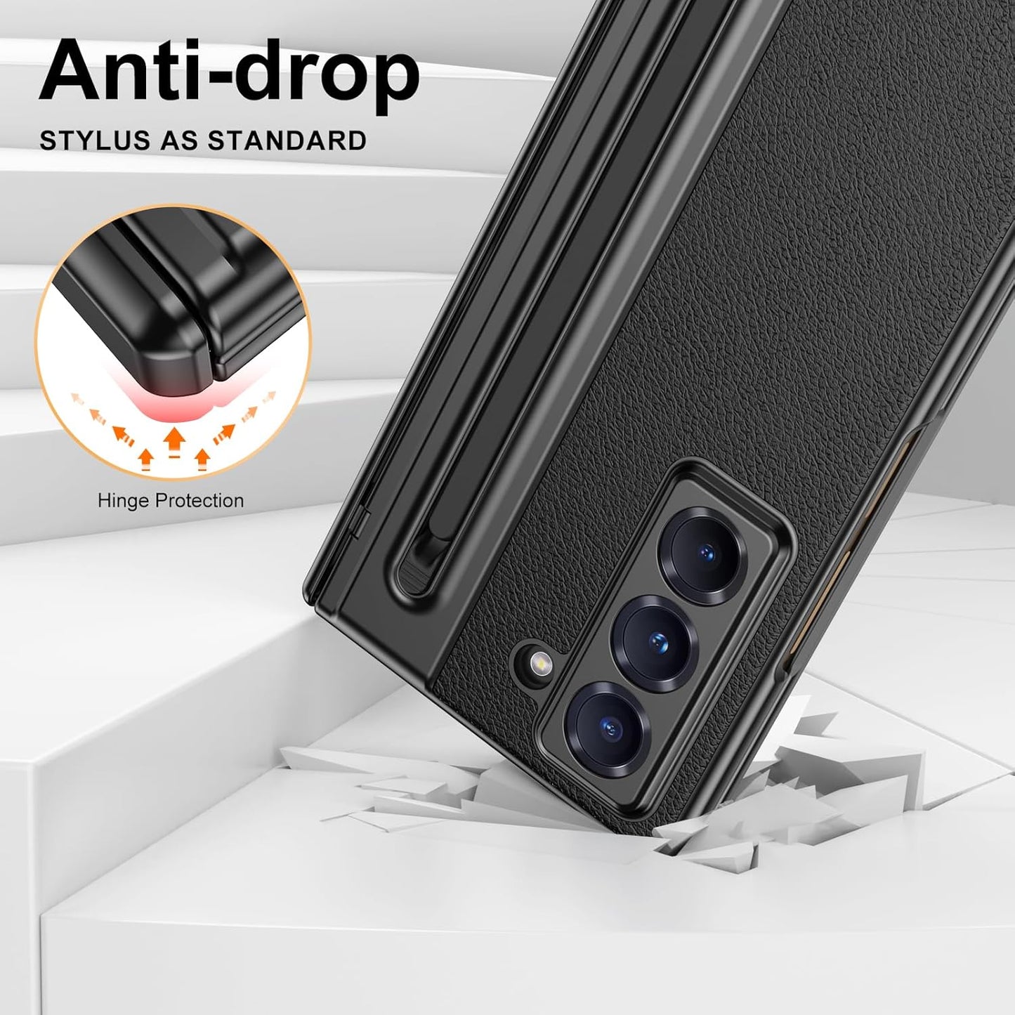 iTape Lightweight phone case for Samsung W25, hinged case supports wireless charging with lens protection, screen protector, complimentary stylus, drop-proof and fingerprint resistant Gold