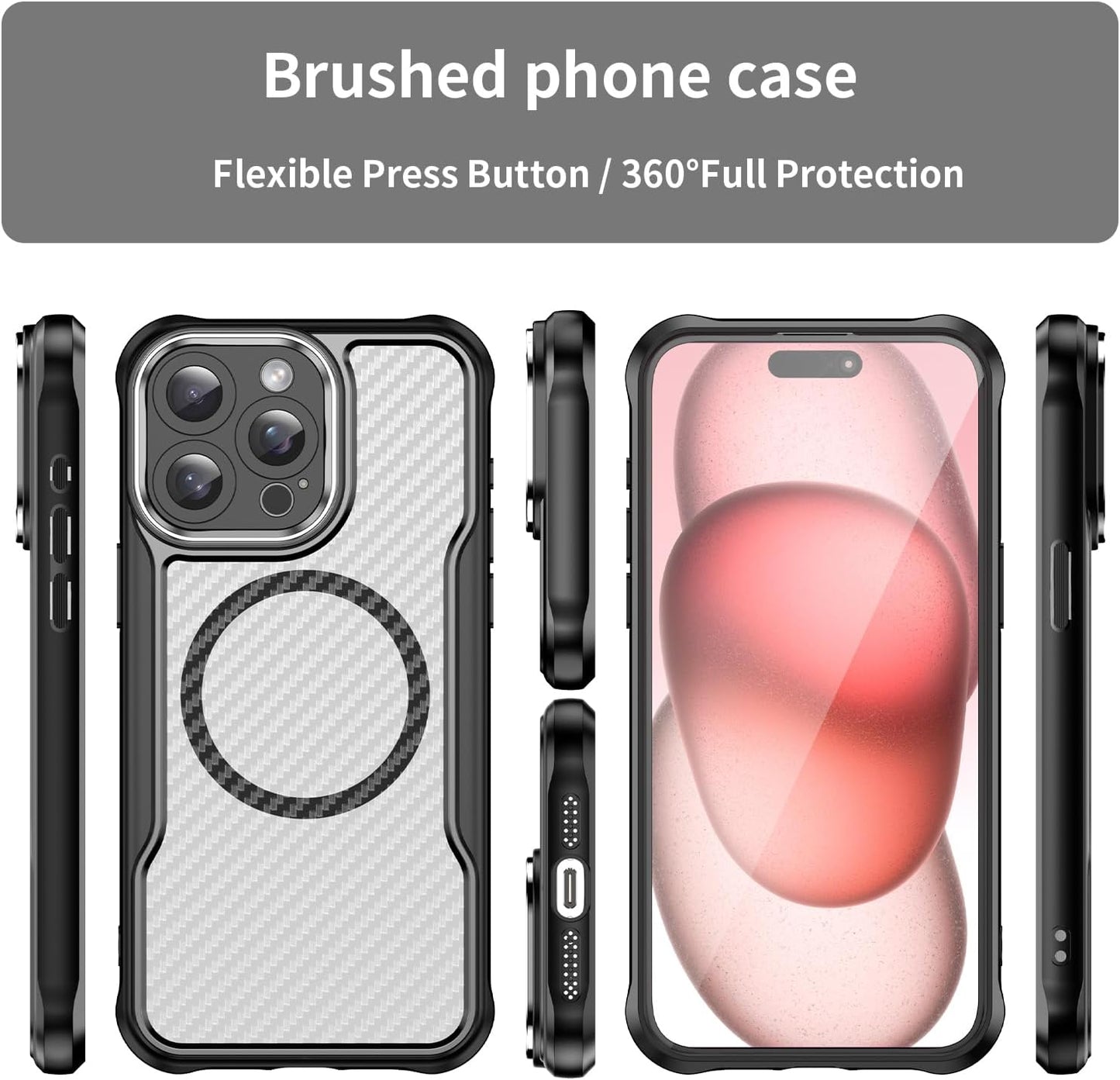 Magnetic carbon fibre case for iPhone 15 Pro max, support wireless charging, carbon fibre shockproof slim case Green