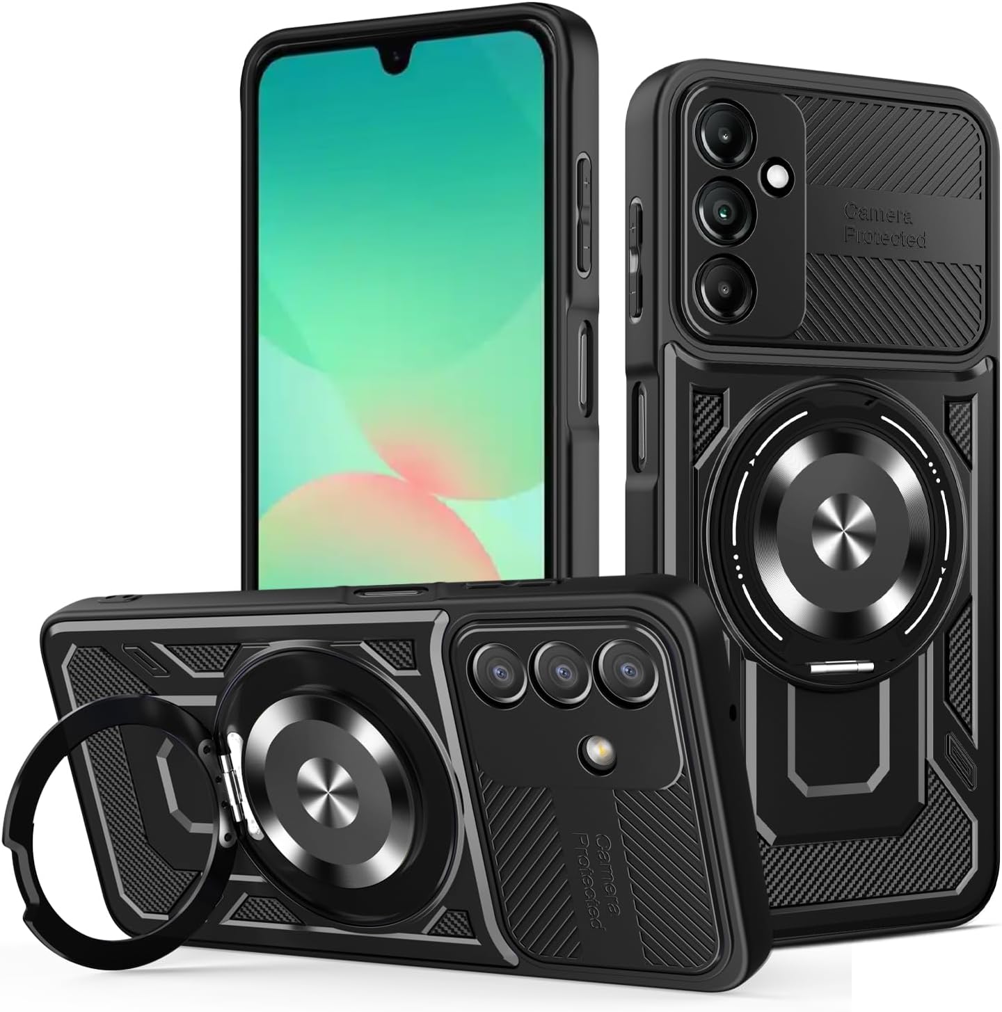 iTape Hard Plated PC Armor Cover for Samsung Galaxy A26 with 360° Rotating Metal Ring Strong Magnetic Car Mount Phone Case Support wireless charging