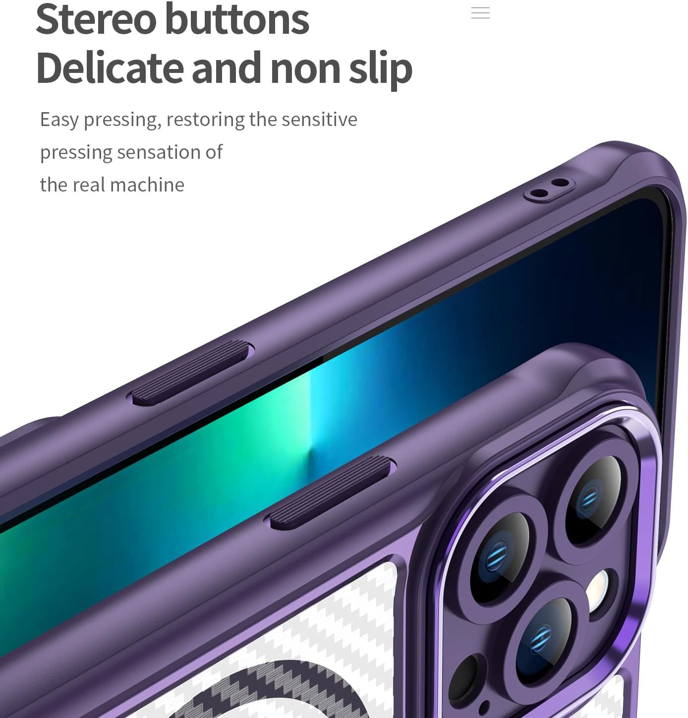 Magnetic carbon fibre case for iPhone 13 Pro, support wireless charging, carbon fibre shockproof slim case Purple