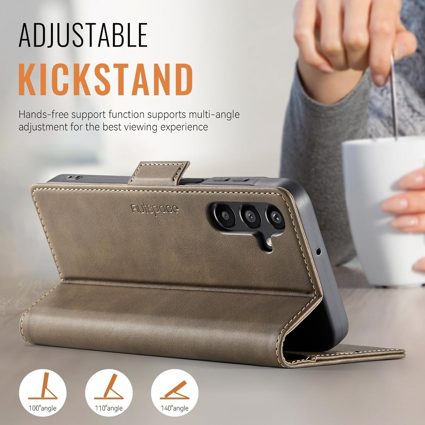 iTape Soft leather wallet case for Samsung Galaxy A14, RFID (anti-theft), wallet card slot flip cover stand for Samsung Galaxy A14 Support wireless charging Blue