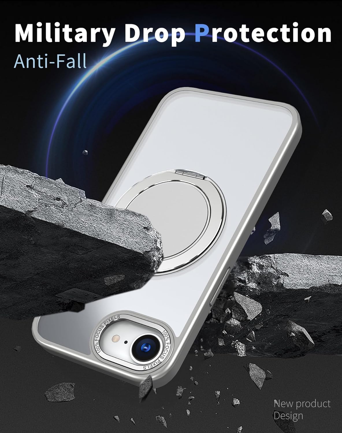 Magnetic phone case for iPhone 16E, mechanical gear 360° rotating bracket supports wireless charging, shockproof ultra-thin shell