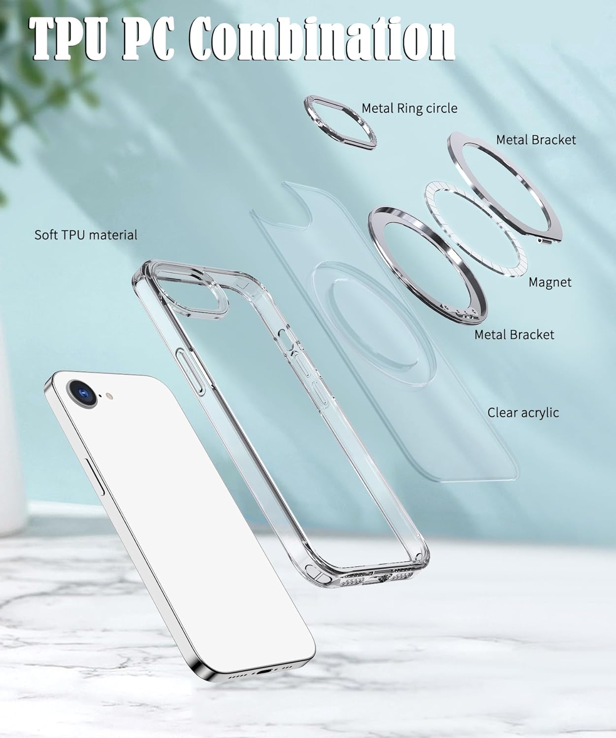 Magnetic phone case for iPhone 16E, 360° rotating bracket supports wireless charging, shockproof ultra-thin shell Gray