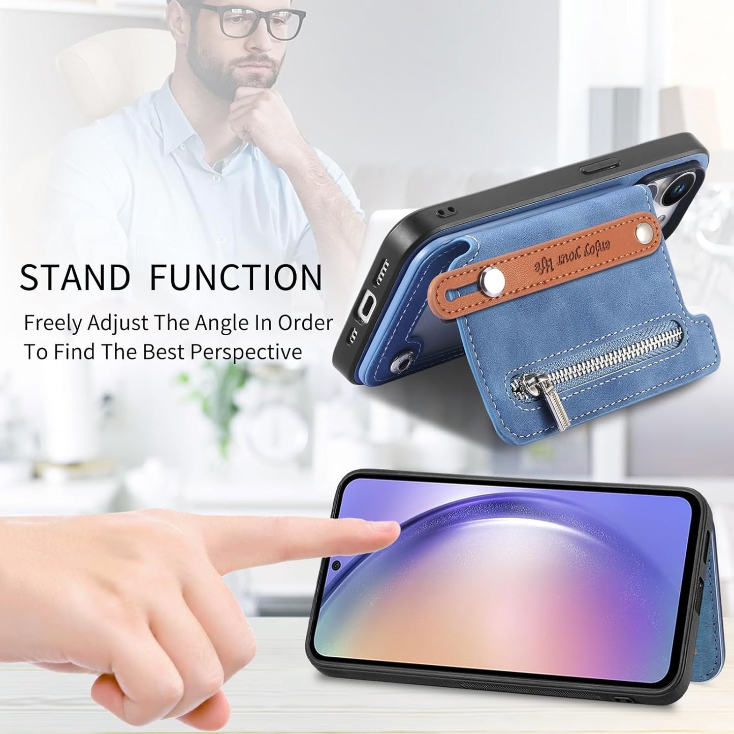 iTape Retro magnetic mobile phone case for Samsung Galaxy S25+, wireless charging magnetic car mount, Card slot, card holder, wrist strap bracket RFID anti-theft card Orange