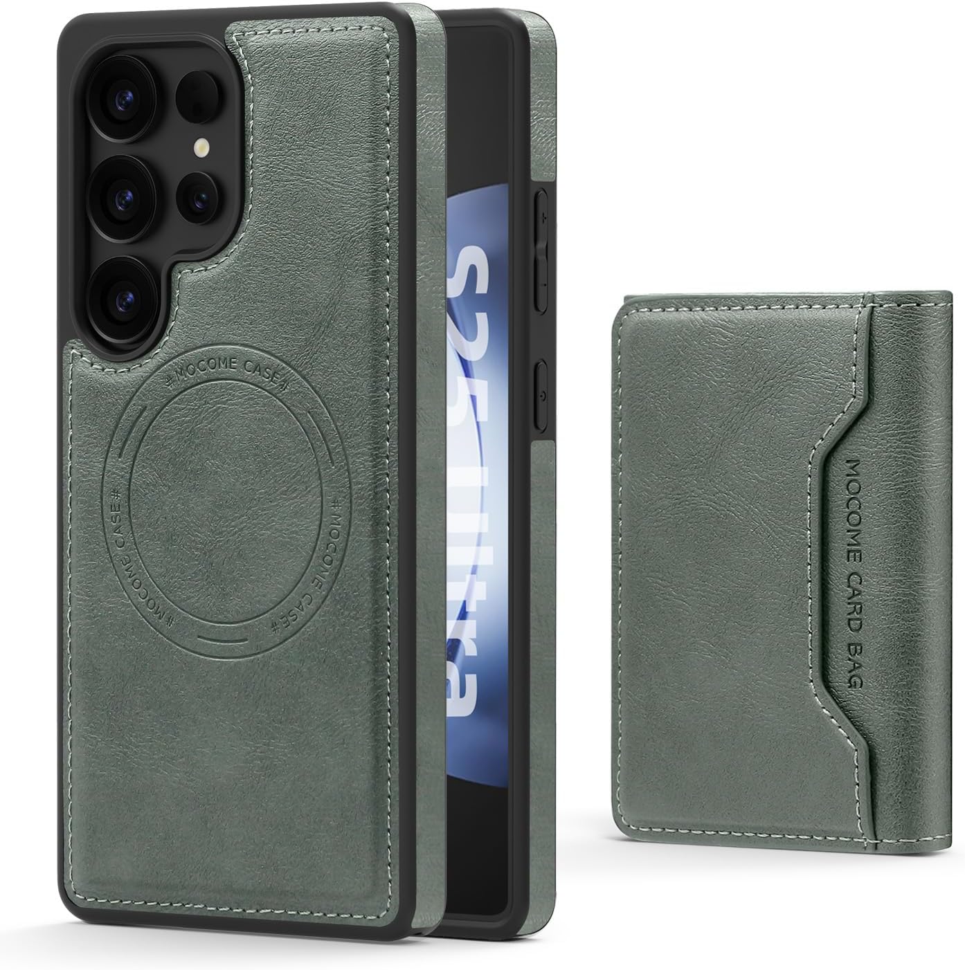 2 in 1 card holder phone case for Samsung Galaxy S25 Ultra, magnetic leather phone case magnetic car mount wireless charging, card holder holder Purple
