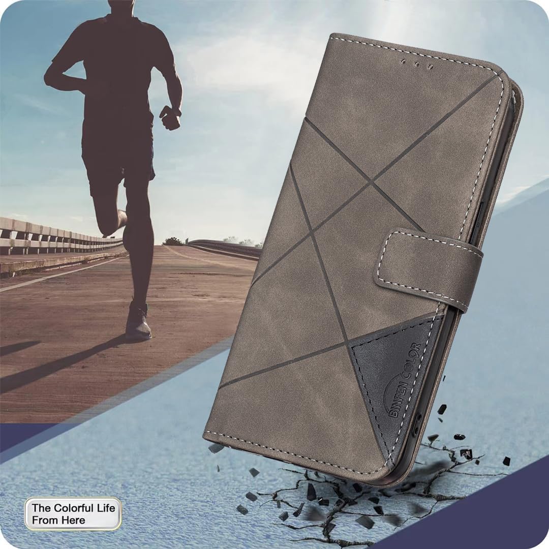 iTape Denim pebbled phone case for Samsung Galaxy S25 Edge, magnetic buckle wallet case, flip-top stand for shock protection Gray