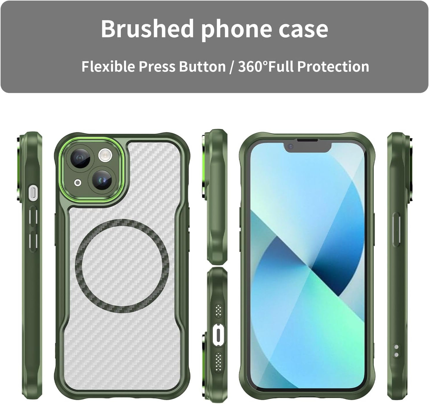 Magnetic carbon fibre case for iPhone 13, support wireless charging, carbon fibre shockproof slim case Purple